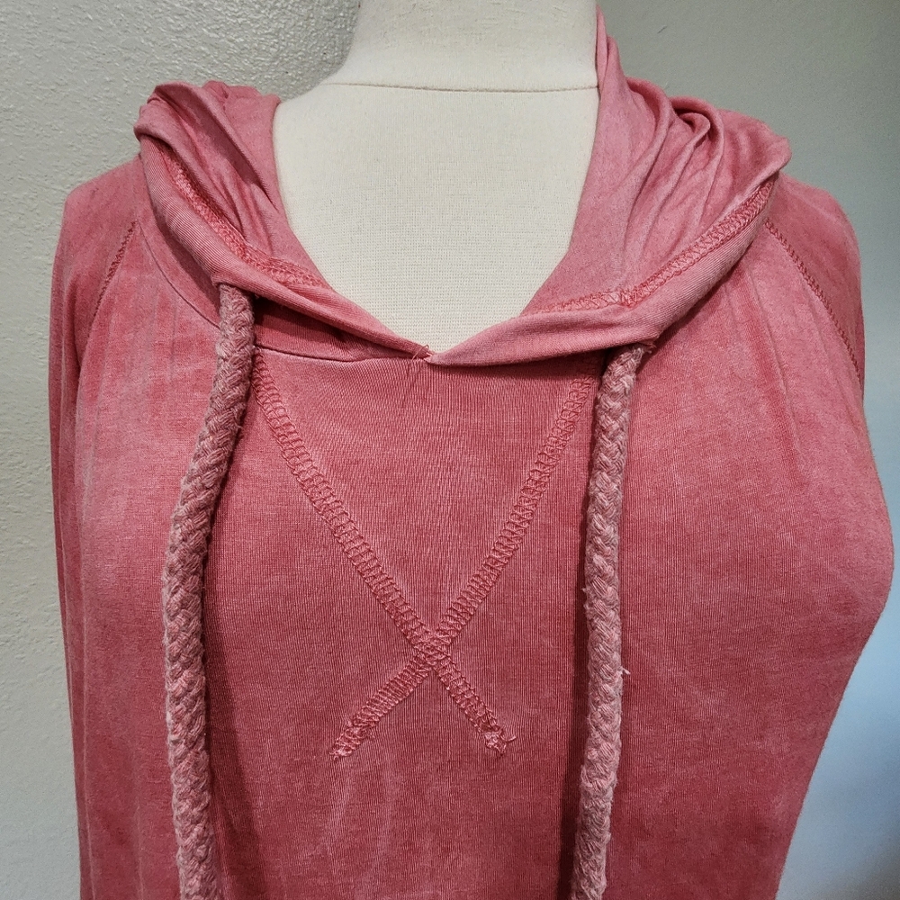 POL Lace Crochet Tunic Hoodie Lightweight Corded Drawstring Coral size Large - Picture 2 of 10